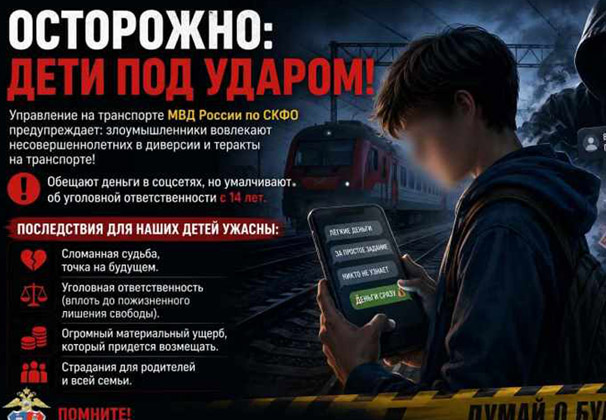 Управление на транспорте МВД России по СКФО предупреждает об ответственности за совершение диверсий и террористических актов на объектах транспортной инфраструктуры